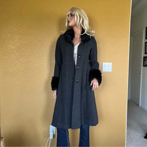 KC Collections Lambswool Faux Fur Embellished Long Coat - Picture 7 of 12